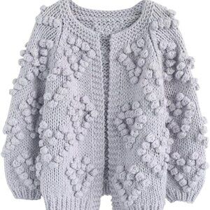 CHICWISH Womens Heart Shaped-Balls Hand Knit Open Front Cardigan | Lavender | M